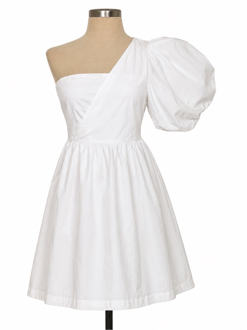 Showpo Sula White Cotton Puff Sleeve Asymmetric Mini Dress size 4